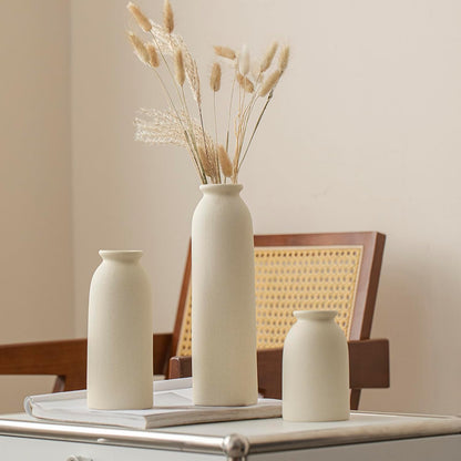 Ceramic Vase Set-3, Small Flower Vases for Decor, Modern Boho Farmhouse Style, Decorative Vases for Pampas Grass & Dried Flowers, Distressed Finish (Beige)