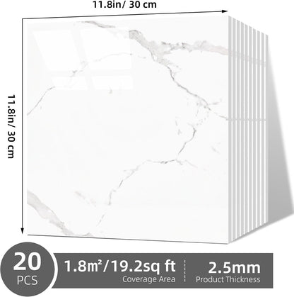Peel and Stick Tile Shower Waterproof Marble Tiles Wall Panels, 11.8"x11.8" Self-Adhesive Backsplash Tile, 20 Pack