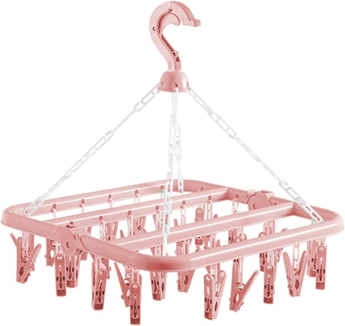 Clothes Drying Hanger with 32 Clips and Drip Foldable Hanging Rack (Light Green)