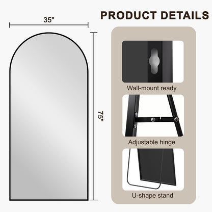 FICTOR Arched Full Length Mirror 15" x 56", Full Body Floor Mirror with Adjustable Stand, Free Standing Mirror with Aluminum Frame for Bedroom, Living Room, Cloakroom, Gold