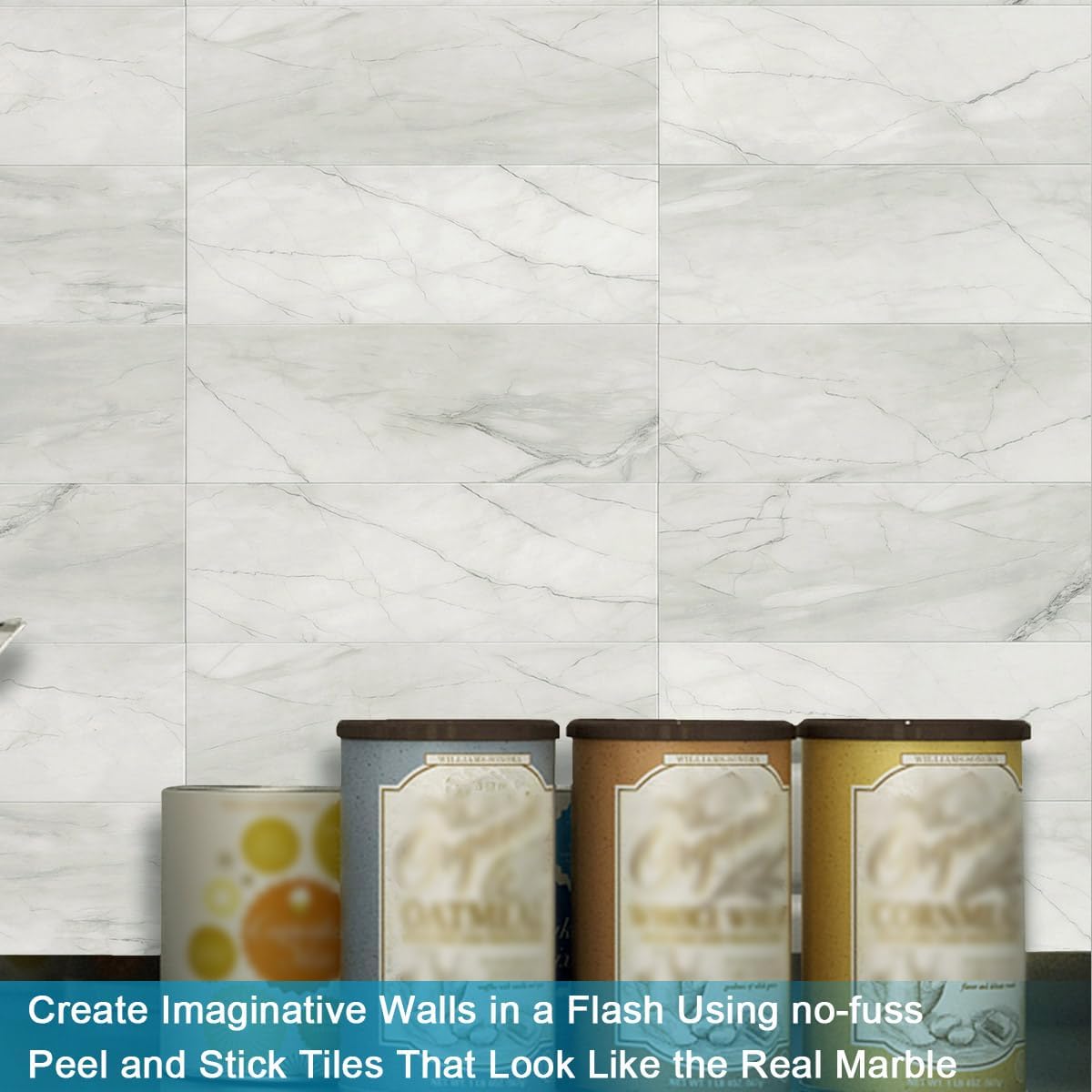 BeNice Peel and Stick Backsplash for Kitchen Tile,Peel and Stick Tiles for Walls Tile Stickers Waterproof Marble Tile Backsplash 3.85"x11.73"(16Tiles) White Gray