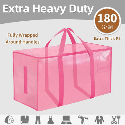 8 Pack-Extra Large Heavy Duty Moving Bags - Waterproof Storage Totes with Handles & Zippers, Foldable for College Dorm, Storage (Clear)