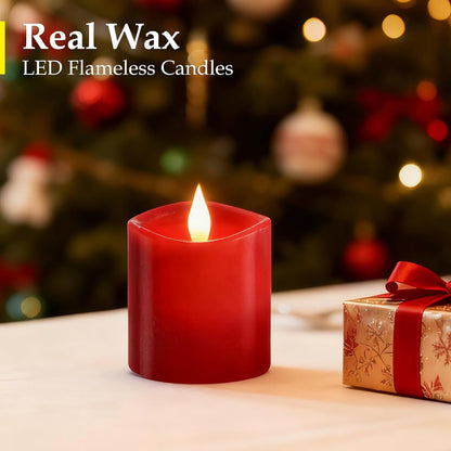 3"x4" Flickering Flameless Battery Candles with Timer, White Realistic LED Pillar Candles, Set of 2 Large Remote-Operated Candles for Home Indoor/Outdoor & Holiday Decor