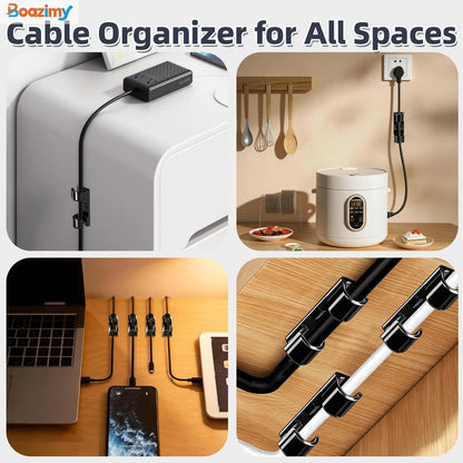 Self Adhesive Cable Clips 60 Pcs, 7.5mm Black Wire Holders with Strong Adhesive, Cord Management Organizer for Under Desk Wall TV PC Ethernet Cable