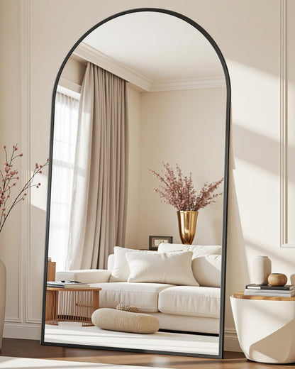 Full Length Mirror with Stand, 71"x28" Arched Full Body Large Stand Up Aluminum Frame Floor Standing Mirror, Freestanding Hanging Leaning Mounted for Bedroom Living Room Entryway Gold
