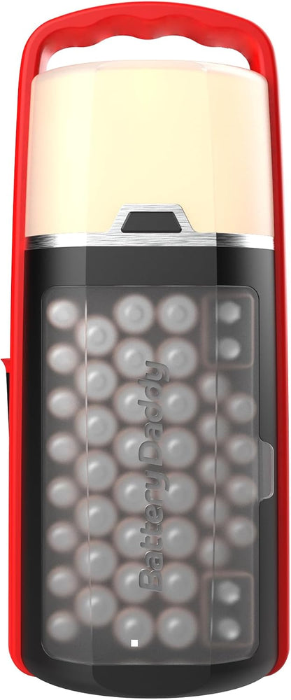 Battery Daddy Storage & Organizer Case w/Light and Tester, Stores & Protects Over 200 Batteries, Double-Sided, Clear Locking Lid, Secure Latches & Portable Handle- Black (Batteries Not Included)