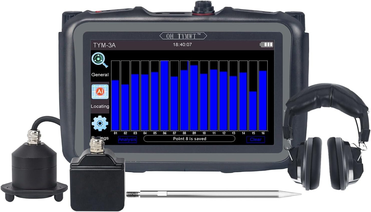 Al Water Leak Detector, Indoor Wall/Ground Under Slab Pipe Leak - TYM-3A | 2 Sensors, 0.5m/1.64ft, 100Hz-8000Hz, 15 Hours