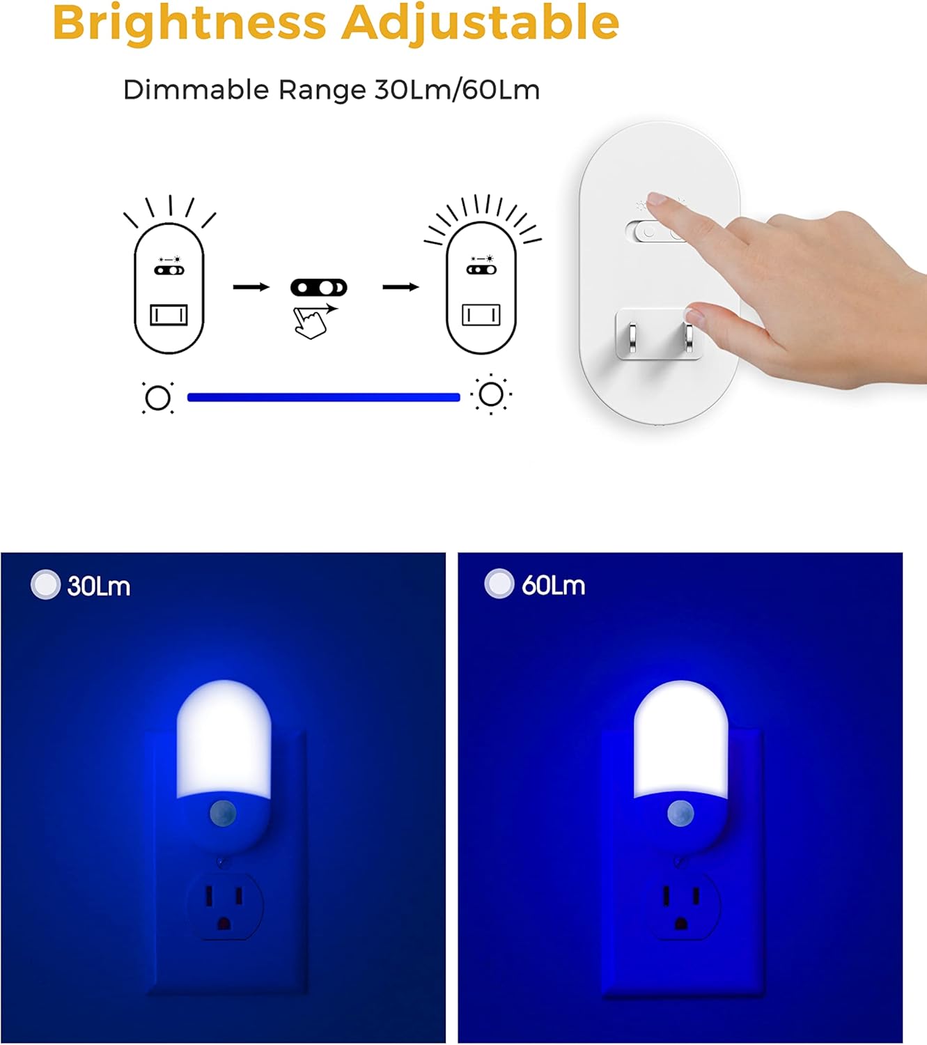 L LOHAS LED Motion Sensor Night Light, 2Pack, Motion Activated Night Light, Night Lights Plug into Wall Motion Sensor, 3000K Warm White, Adjustable Brightness 30/60LM, for Kids Adults Bathroom Bedroom