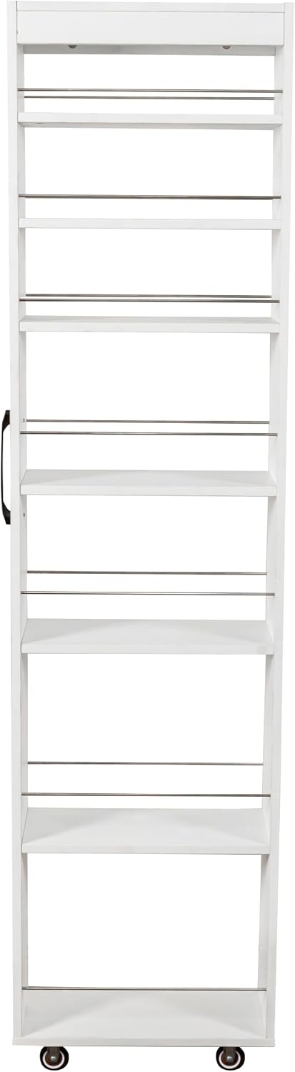 7 Tier Pull Out Cabinet Organizer, Pull Out Spice Rack, Rolling Kitchen Pantry Storage Cabinet, Open Shelf for Kitchen, Narrow Spaces, Wood Spice Rack Next to Fridge, White