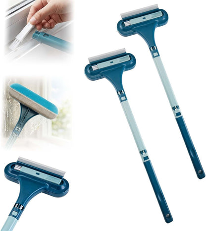 Window Screen Cleaning Brush, 2 in 1 Detachable Multi-Purpose Window Screen Cleaner Tool with Squeegee, Mesh Screen Cleaner Brush with Wet and Dry Dual-Use for Patio Door Porch Screens (Blue, 1PC)