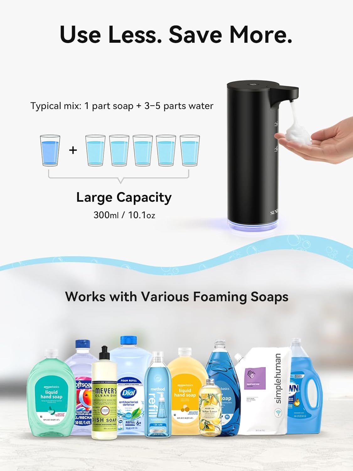SUNLY Automatic Foaming Soap Dispenser Touchless, 0.2s Fast Sensor, USB-C Rechargeable, Smudge-Resistant Stainless Steel, Hand Soap Dispenser for Bathroom, Kitchen, Hotel, Silver
