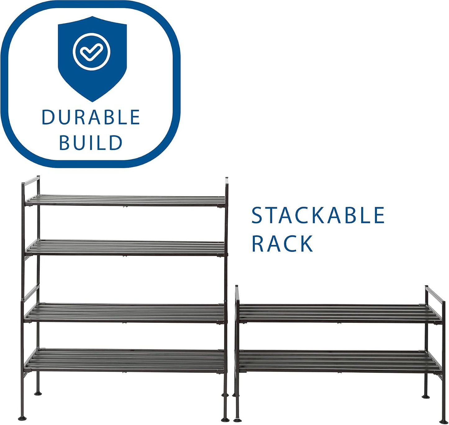 Seville Classics Sturdy Freestanding Storage Shelf for Bedroom, Closet, Entryway, Dorm Room Organizer Stackable Durable Metal Shoe Rack Ash Gray Slat, 3-Tier