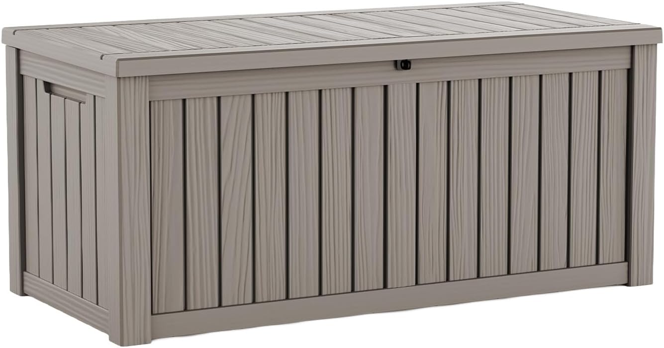320 Gallon Waterproof Outdoor Storage Box, UV Resistant Resin Deck Box with Hydraulic Rod for Reinforced Stability, Perfect for Patio, Garden, and Pool（Black，320 Gallon）