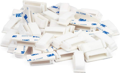 Cable Clips 3M Adhesive, Multipurpose Wire Clamps for Cable Management and Cable Runs - 50 Pack Black Bundled with 10 Reusable Cable Ties