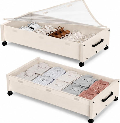 KITHELP Under Bed Storage Containers with Wheels, 2 Pack Underbed Shoe Storage Organizer with Removable Lids, Large Rolling Under Bed Storage Dresser Drawers for Clothes Toys Shoes Blankets