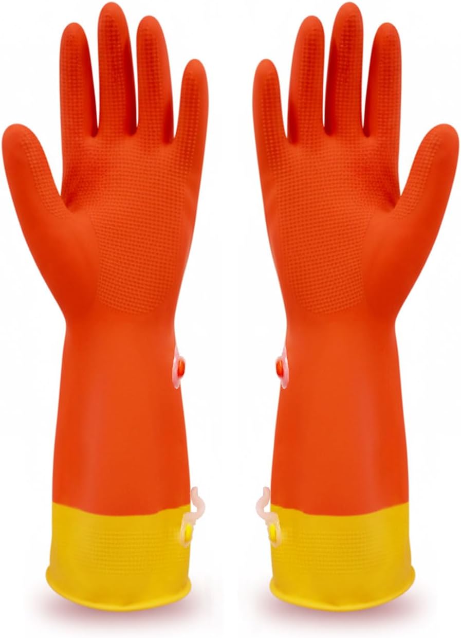 USE FUN Kitchen Rubber Gloves – 100% Natural Latex, Durable Non-Slip Waterproof Dishwashing Gloves, M/L/XL