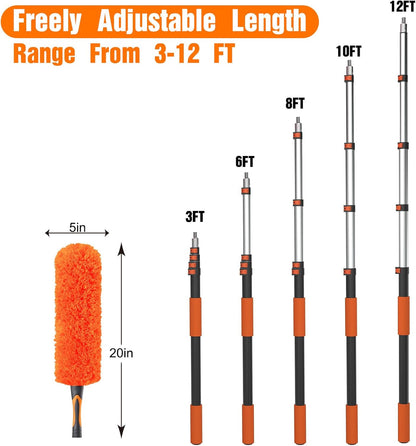 LAANPOLE 26FT High Reach Duster Cleaning Kit with Extension Pole, High Ceiling Fan Cleaner Duster Tool for Fan Blades, Window Washing Kit with Microfiber Feather Duster & Window Squeegee