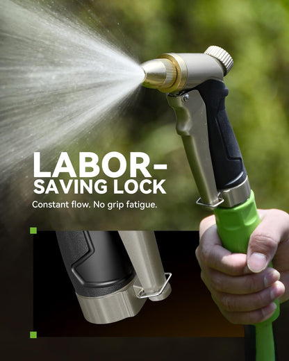 RAINPOINT Garden Hose Nozzle, 100% Heavy Duty Metal Hose Sprayer, High Pressure Water Hose Nozzle with Adjustable Spray Patterns and Flow Control for Watering Plants, Car Washing, Pet Washing, Gold