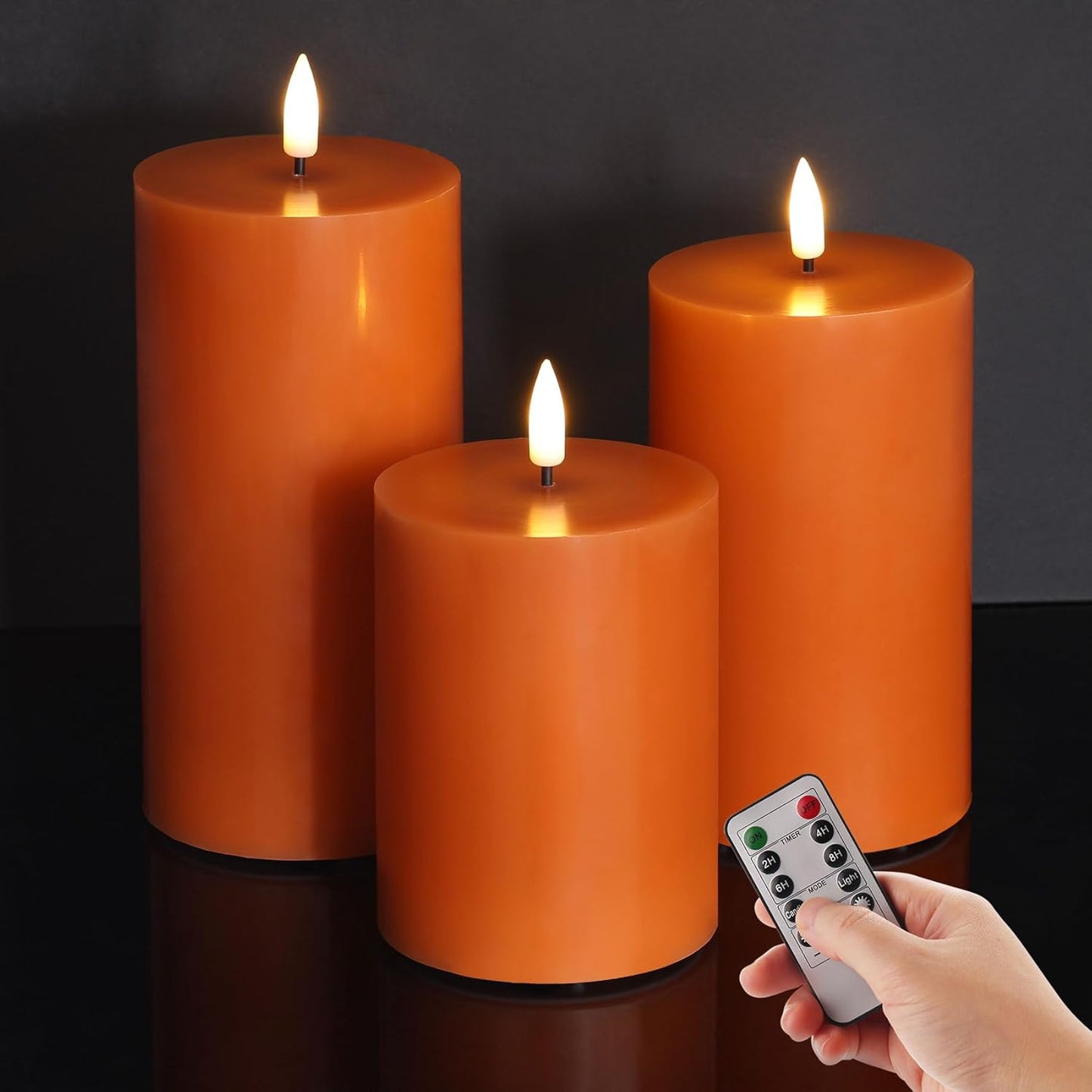 Black Flameless Pillar Candles with Remote, Flickering LED Wax Candles Battery Operated Set of 3