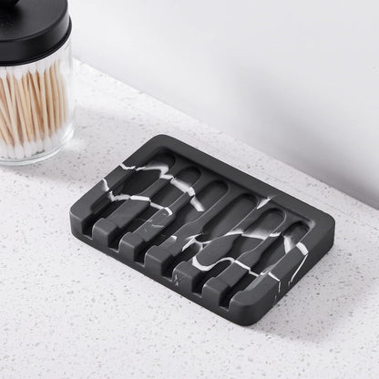 INIUNIK Self Draining Soap Dish - Marble Look Soap Holder Tray Savers Box Container Sponge Holder for Bathroom Shower Kitchen, White