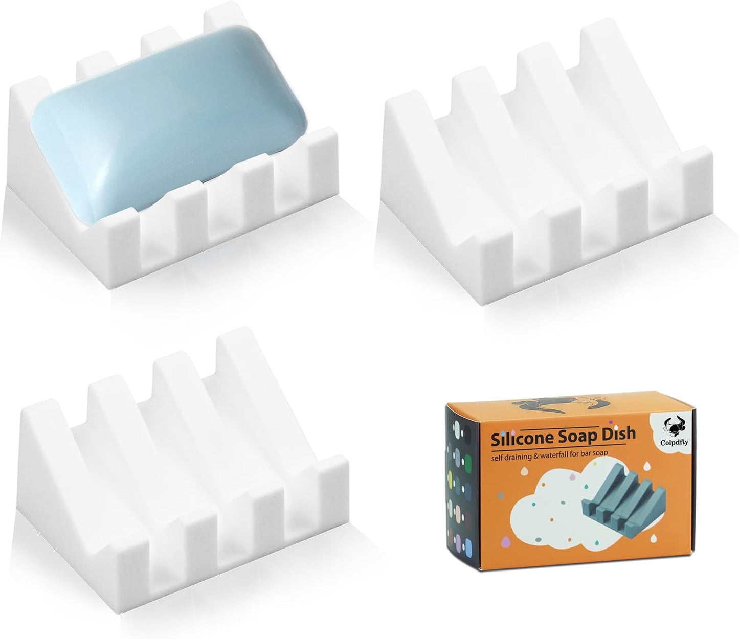Self Draining Soap Dish Holder,Silicone Soap Dish,for Bathroom,Kitchen, Sponges，Can Extend Soap Life，Keep Soap Bars Dry and Easy Cleaning (White,1-Pack) - Colors B