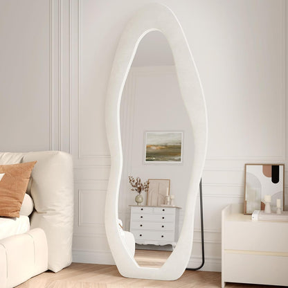 71"x32" Flannel Full Length Mirror, Arched Mirrors Full Length with Stand, Flannel Floor Mirror for Bedroom and Living Room, Full Body Mirror Hanging or Leaning, White