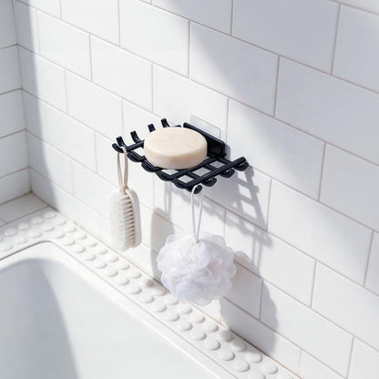 Bar Soap Holder for Shower Wall, Self Draining Plastic Bar Soap Dish Tray Container Case for Bathroom Sink, Adhesive Shower Soap Dish Holder Wall Mounted, Black 2 Pack
