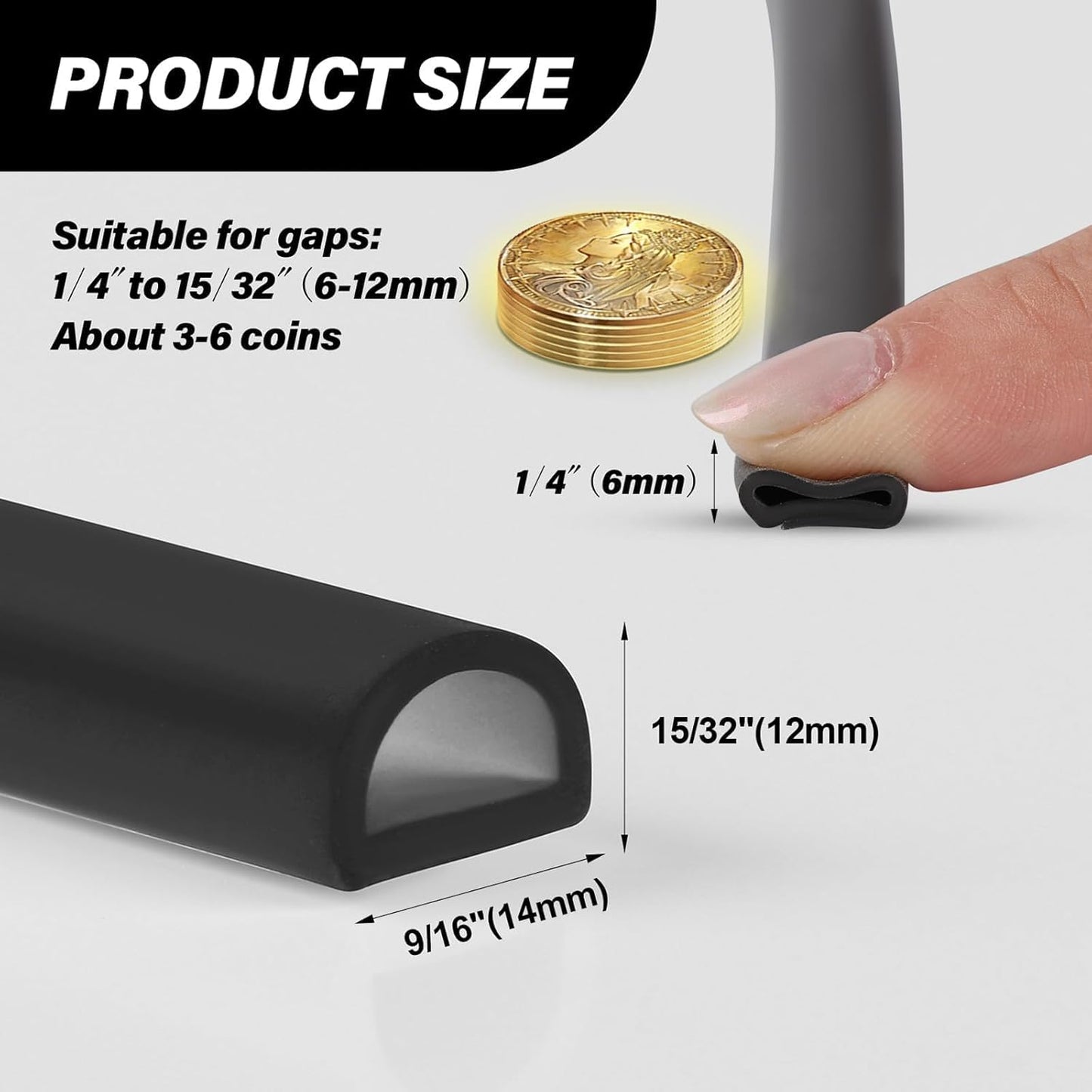 Silicone Weather Stripping Door Seal, 20FT Self Adhesive D Shaped Door Seal Strip for Door Frame, Door Insulation Strip Window Seal, W:1 in; H:1 in; 20Feet