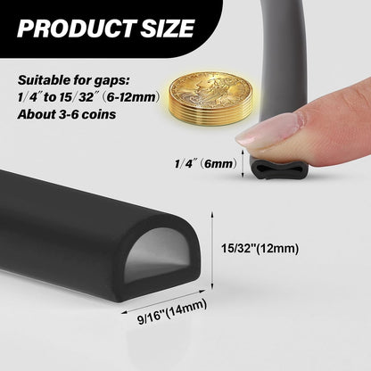 Silicone Weather Stripping Door Seal, 20FT Self Adhesive D Shaped Door Seal Strip for Door Frame, Door Insulation Strip Window Seal, W:1 in; H:1 in; 20Feet