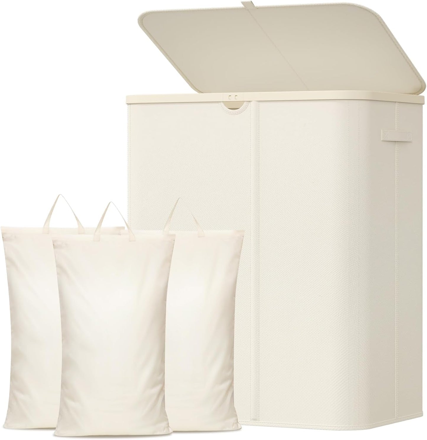 Lifewit 185L 3 Section Laundry Hamper with Lid, Large Laundry Basket with Handles and Removable Bags, Tall Clothes Hamper, Foldable Laundry Sorter for Bedroom Bathroom, Beige