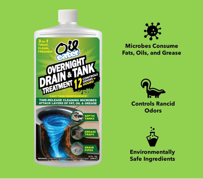 Oil Eater Drain & Tank 3-in-1 Treatment for Grease Traps, Septic Tanks, Drains, 32oz