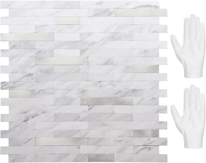 STICKGOO Peel and Stick Backsplash Tile, Stick on Backsplash for Kitchen and Bathroom, Volakas White Look PVC Mixed Metal Silver Self Adhesive Wall Tiles(Sample)