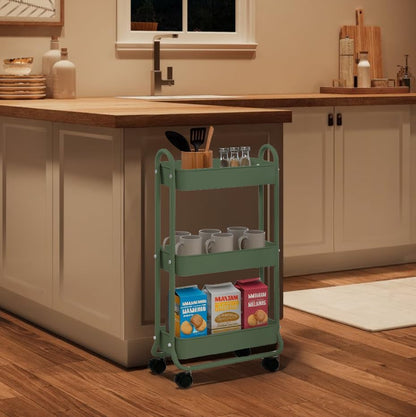 SunnyPoint Slim Rolling Storage Cart, 3 Tier Bathroom Storage Organizer Bathroom, Laundry Utility Cart (White)