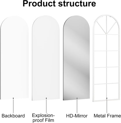 OGCAU Floor Full Length Mirror, 56"x20" Arched Full Body Mirror, Hanging or Leaning, Standing, Wall Mounted with Aluminum Frame for Bedroom Living Room, White