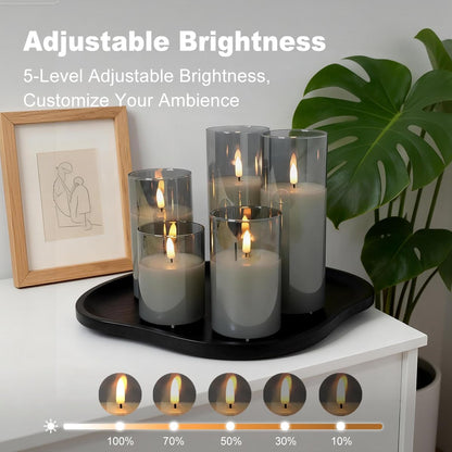 LEDHOLYT Rechargeable Flameless Glass Pillar Candles–Gifts for Women,–Set of 3, Realistic Flickering LED Light,Remote & Timer, Ideal for Living Room, Bedroom & Festival Wedding Home Party Decor