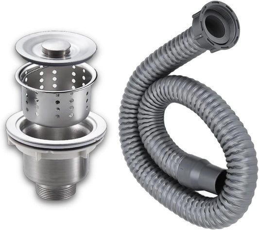 Drain Plug Basket Strainer Stainless Steel Sink Plug Kit, Hair Salon Shampoo Basin Drain Plug kit, Fast Drainage Sink Plug with Hair Catcher Accessories for Shampoo Bed, kitchen, Sturdy and Durable