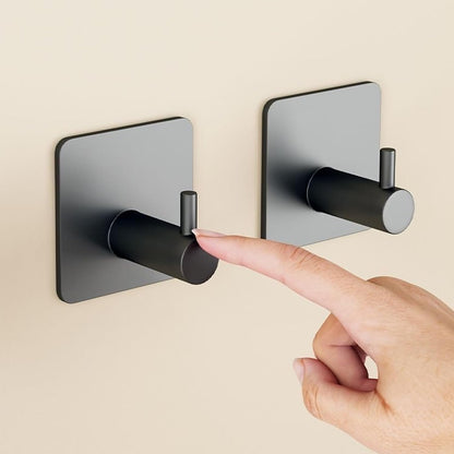 2 Pack Large Heavy Duty Waterproof Adhesive Hooks - Black, Strong Self-Stick Wall Hangers for Hanging Towels, Coats & Keys, Ideal for Bathroom, Kitchen, Door & Outdoor Use