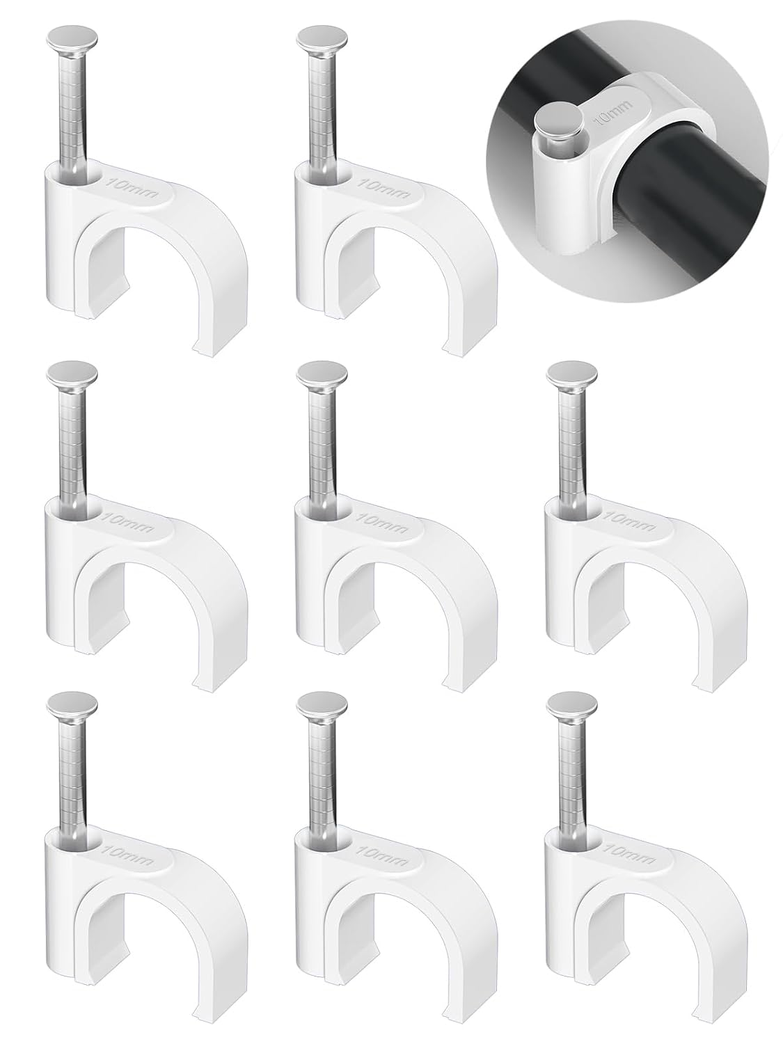 Jadaol Cable Clips 100Pcs 8mm Nail in Clips for Round Ethernet Cables Wall Clips Cable Tacks Electrical Wire TV Cable Speaker Wire Coax Clips Cable Nails for Cords Cat5/Cat5e/Cat6/Cat7 RJ45 Cord Clips