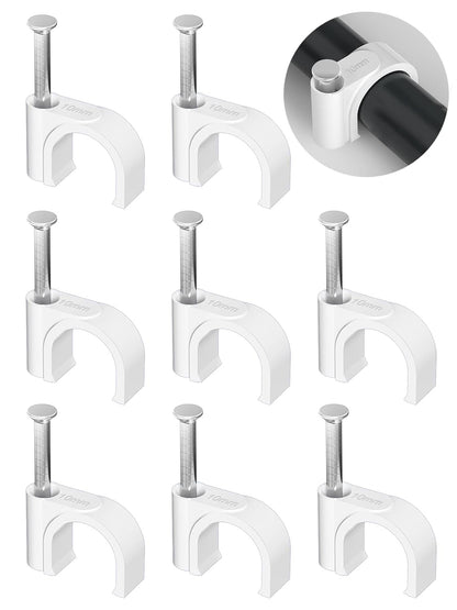 Jadaol Cable Clips 100Pcs 8mm Nail in Clips for Round Ethernet Cables Wall Clips Cable Tacks Electrical Wire TV Cable Speaker Wire Coax Clips Cable Nails for Cords Cat5/Cat5e/Cat6/Cat7 RJ45 Cord Clips