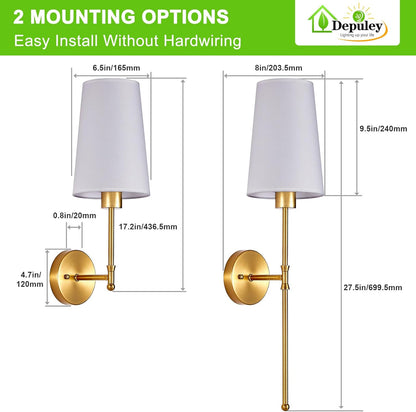 Depuley Battery Operated Wall Sconce: Set of 2 Wireless Wall Lights with 10000mAh Dimmable Bulbs and Remote for Bedroom - Rechargeable 15 Colors Gold Wall Lamp for Living Room Hallway