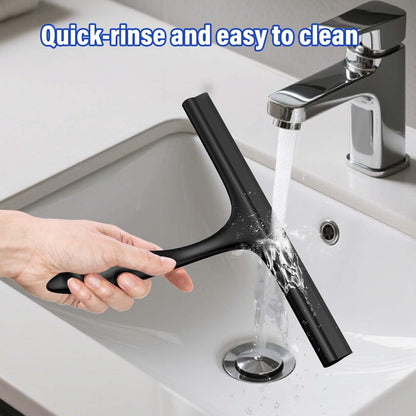 Household Squeegee for Shower Glass Doors, Silicone Shower Squeegee with Adhesive Hook, Bathroom Squeegee for Shower, Window Cleaner Tool for Glass Door, Kitchen, Tile Wall(10 inch-Black)