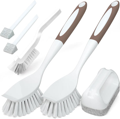 Holikme 6 Pack Dish Brush with Handle Kitchen Cleaning Brush Set for Pot, Pan, Kitchen Sink (Green)