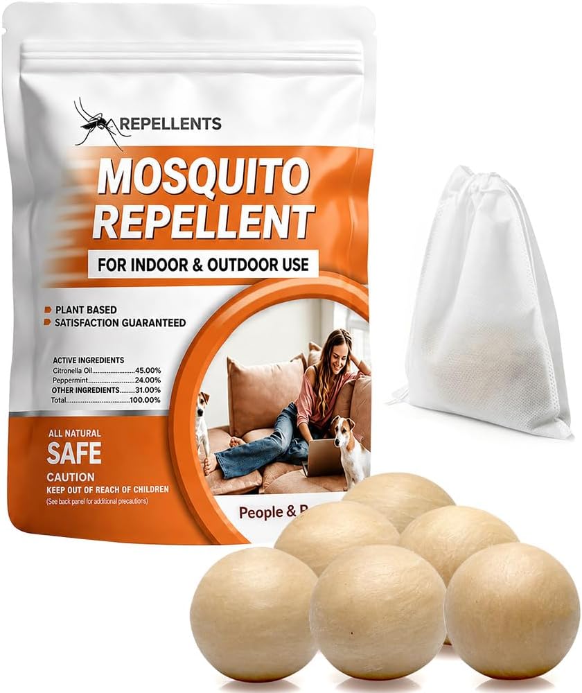 SCFKAOF Mosquito Repellent Outdoor Patio, Mosquito Deterrent for Yard, Indoor Mosquito Repellent Balls, Mosquito Repeller for Patio, Keep Mosquito Away, Covers 120 Sq. Ft, 60 Days Protection-5 Packs