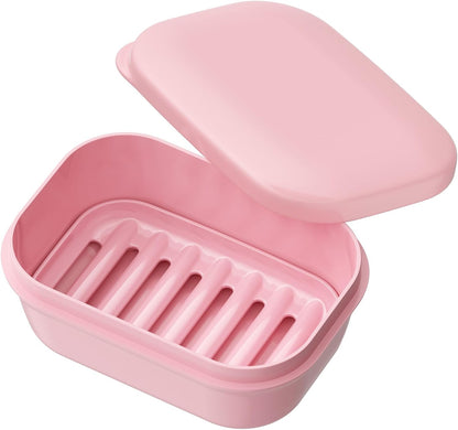 Quatish Leakproof Soap Dish with Lid & Draining Layer, Shatterproof Travel Bar Soap Holder Case Container, Portable Travel Size Toiletries Essentials for Camping, Gym, Bathroom, Black