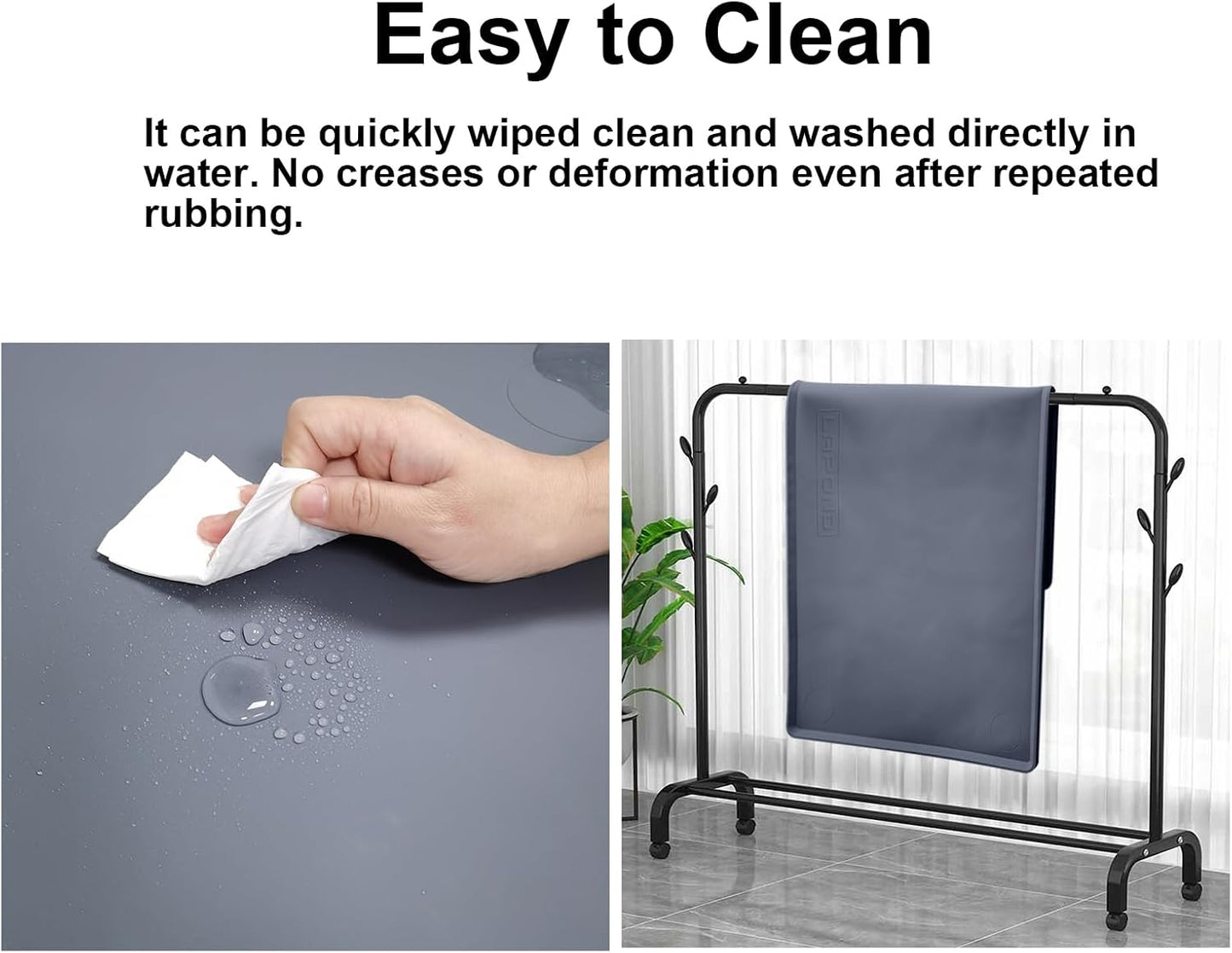 Silicone Waterproof Plant Mat for Indoor Plants & Hydroponic Systems | Non-slip waterproof silicone mat, easy to clean, rolls and folds for compact storage, 0.4" raised edge, 43.3 × 23.6 in, Gray.