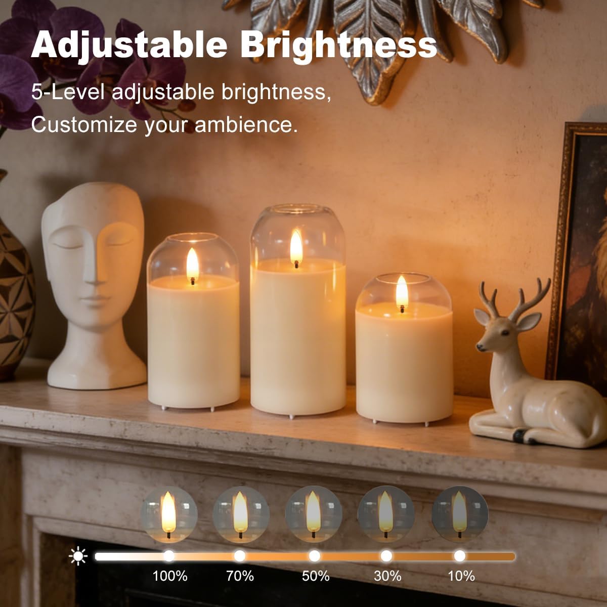 LEDHOLYT Rechargeable Flameless Glass Pillar Candles–Gifts for Women,–Set of 3, Realistic Flickering LED Light,Remote & Timer, Ideal for Living Room, Bedroom & Festival Wedding Home Party Decor
