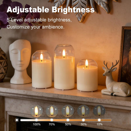 LEDHOLYT Rechargeable Flameless Glass Pillar Candles–Gifts for Women,–Set of 3, Realistic Flickering LED Light,Remote & Timer, Ideal for Living Room, Bedroom & Festival Wedding Home Party Decor