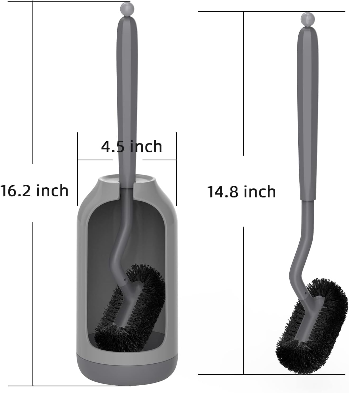 HAMITOR Toilet Bowl Brush Holder Set: Bathroom Deep Cleaning Toilet Cleaner Scrubber Under Rim with Curved Bristle for Dead Corner Clean - Hidden Rv Toilet Decorative Accessories with Caddy- White
