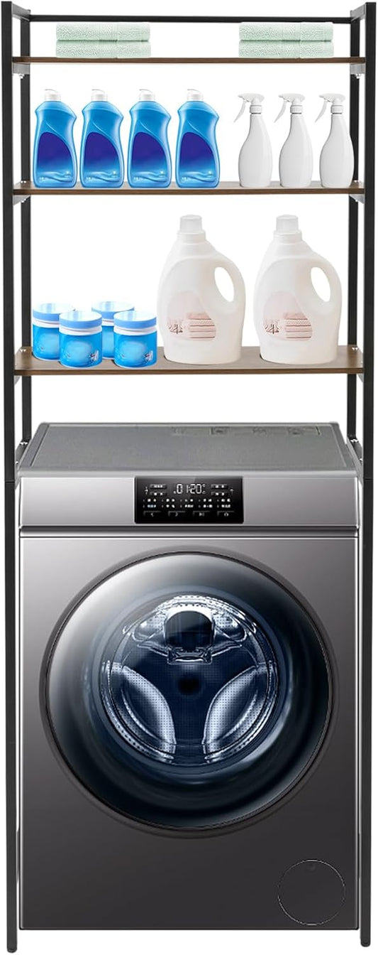 Over Washer and Dryer Storage Shelves, 3-Tier Freestanding Washing Machine Storage Rack with Adjustable Shelf for Laundry Room Bathroom Garage, W27.2*D11.8*H71.3in (White)