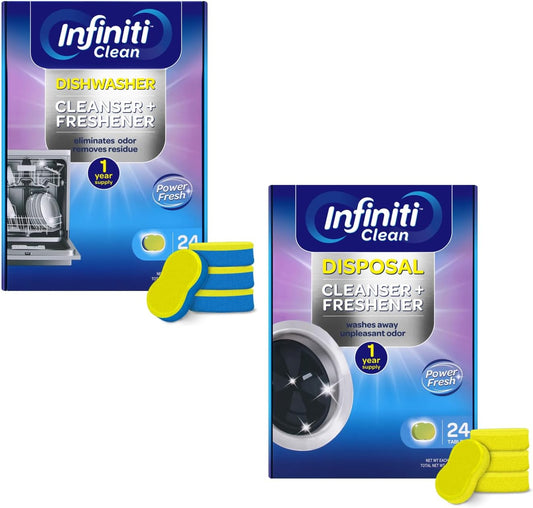 Dishwasher & Garbage Disposal Cleaner Tablets Duo 48 Count Septic Safe Deep Clean Kit - Limescale & Odor Remover, Lemon Scent, All Models Compatible - 1 Year Supply